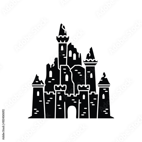 Black silhouette of a medieval castle vector icon fortress