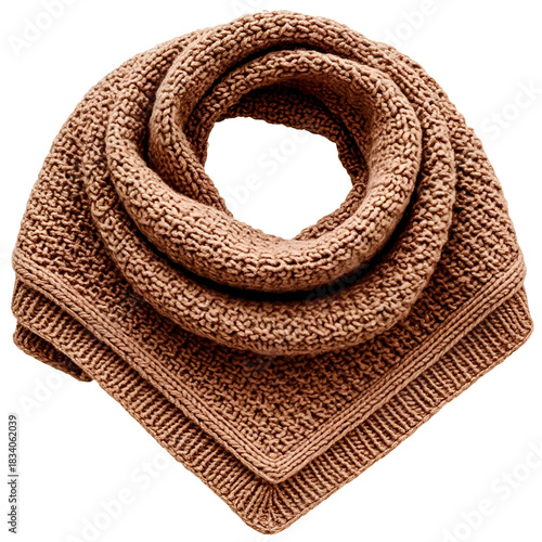The scarf is warm brown, clothing fashion isolated on a transparent background