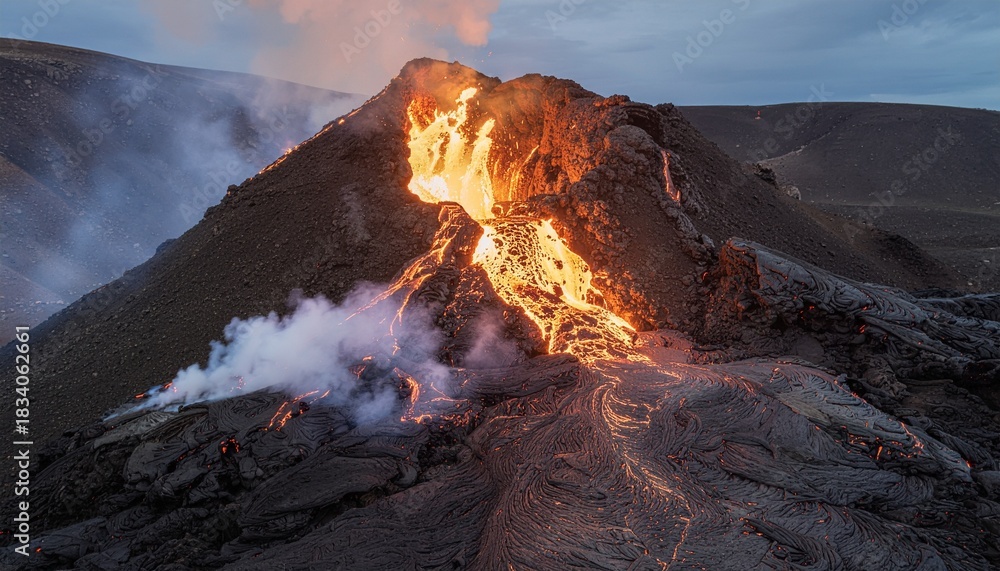 Fototapeta premium Dramatic Lava Stream on an Active Volcano