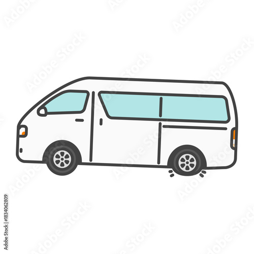 商用バンの後輪パンクイラスト｜路上トラブル・旅行・ロードサービス