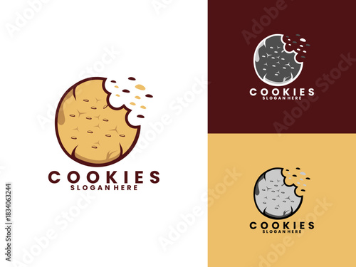 bite marked cake illustration logo design vector template. Biscuit logo design icon