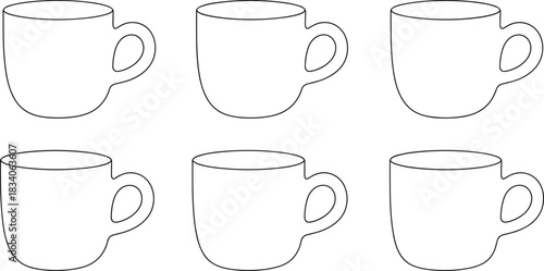 Collection of Various Coffee and Tea Mug Cup Outline Icons Vector Set, Perfect for Beverage, Cafe, Restaurant, Menu, and Drink Graphic Design Elements
