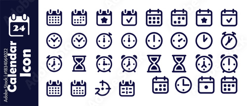 Set of calendar and time icons, simple vector illustrations for event management and scheduling