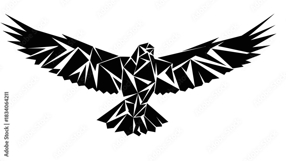 Obraz premium Geometric Black Eagle Flying with Spread Wings.
