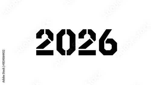 Bold Stencil Style Year 2026 Number Typography.