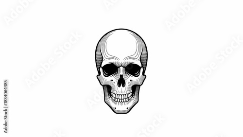 Detailed Human Skull Illustration Front View.