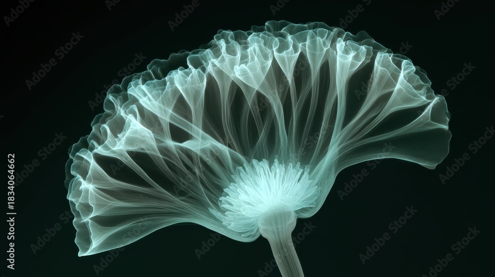 Fototapeta premium Delicate x-ray floral illustration revealing translucent petals and botanical structure on a dark background