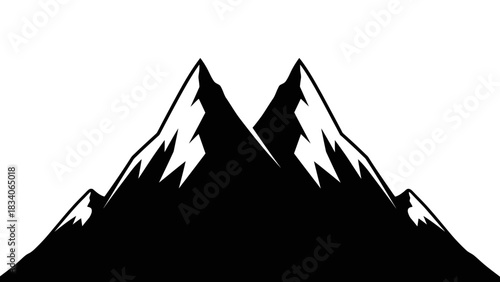 Striking Black and White Mountain Peaks Silhouette Illustration.