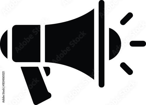 Black megaphone icon with sound waves bullhorn announcement