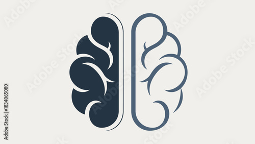 Brain halves in contrasting colors representing different functions and thought processes.
