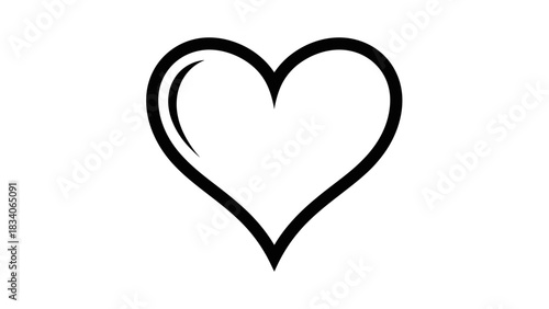Simple Black Outline Heart Shape Icon Graphic.