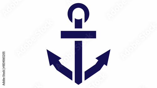 Navy Blue Anchor Symbol on White Background.