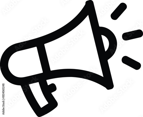 Black megaphone icon with sound waves symbol announcement