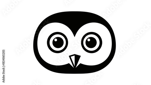 Minimalist graphic owl head with large eyes.