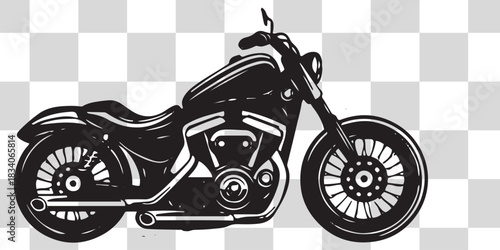Motorcycle Silhouette Vector Illustration, Cruiser Bike Black Icon for Design, Chopper Graphic Art