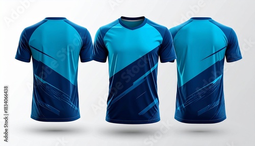 Vibrant blue sports jersey design template for athletic teams, ready for your logo and team colors, ideal for esports and sports marketing campaigns