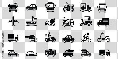 Transportation icon set vector illustration, vehicle symbols for traffic delivery and logistics