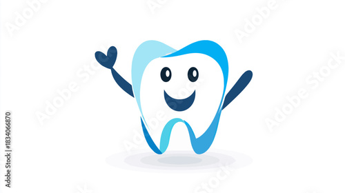 Happy tooth character promoting dental health and eco-friendly choices in a fun way