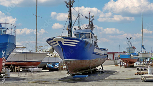 Fishing boat in port, dry dock, Mogan, repairs, Gran Canaria