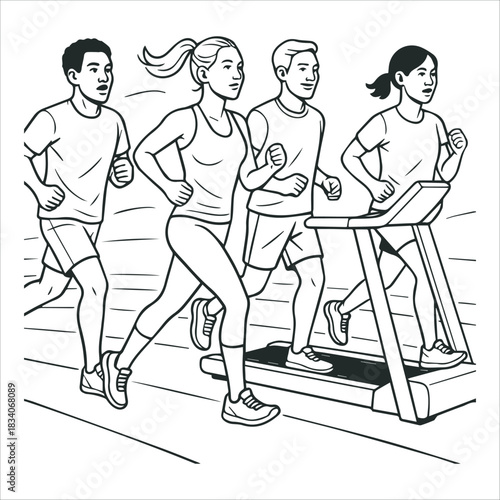 Line Art Illustration of People Running and Exercising