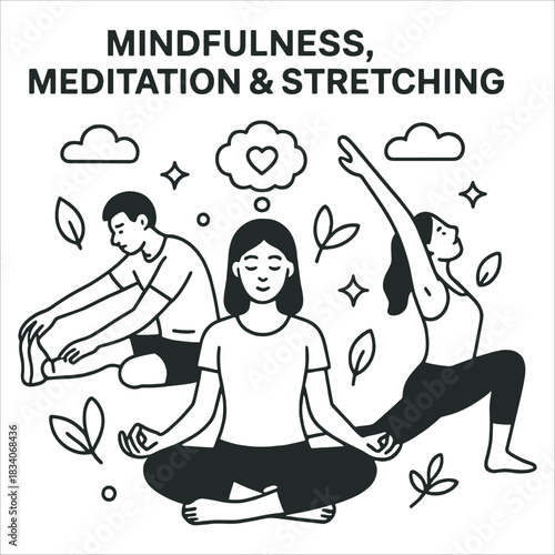 Mindfulness, Meditation, and Stretching Activities Illustration