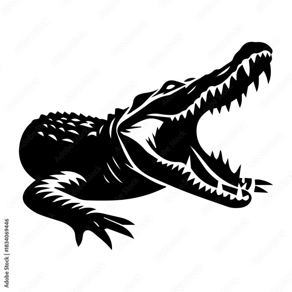 Naklejka premium Black and White Alligator/Crocodile Illustration