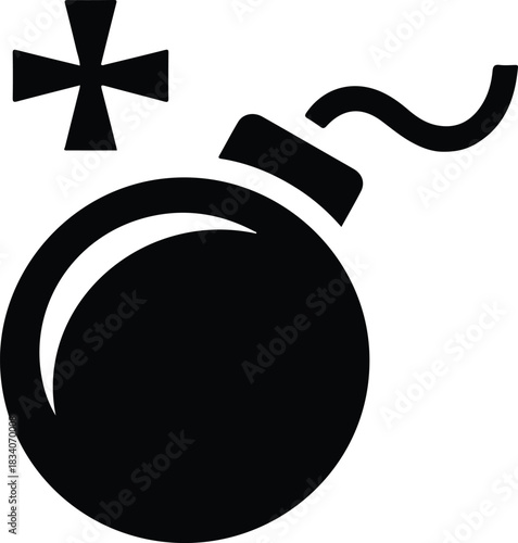 Black bomb icon with fuse and cross symbol explosion 1
