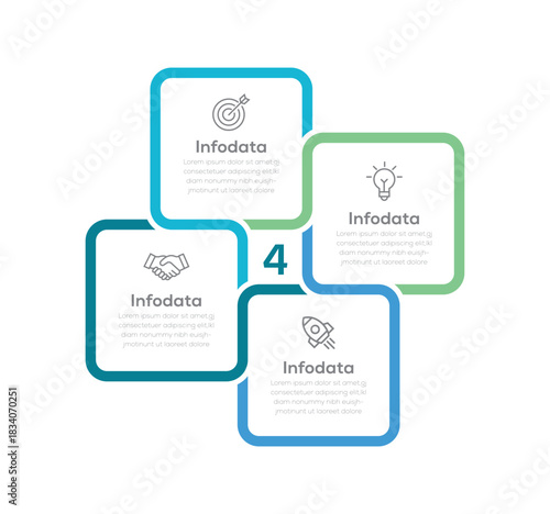 4 step infographic elements with linear icons and place for text inside. Infographic design template. Vector illustration.