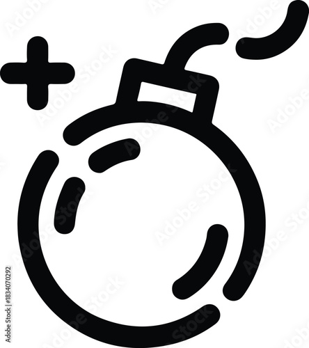 Black bomb icon with fuse and plus sign white