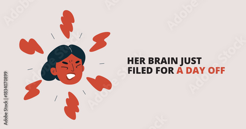 Cartoon vector illustration of angry woman surrounded by lightning, symbolizing rage, power, and strong emotions