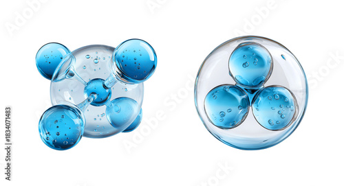 Abstract 3D Molecular Structure of Hydration Elements isolated on a transparent background