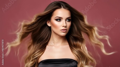 Wallpaper Mural Beautiful Woman With Long Healthy Wavy Hair Blowing In The Wind. Torontodigital.ca