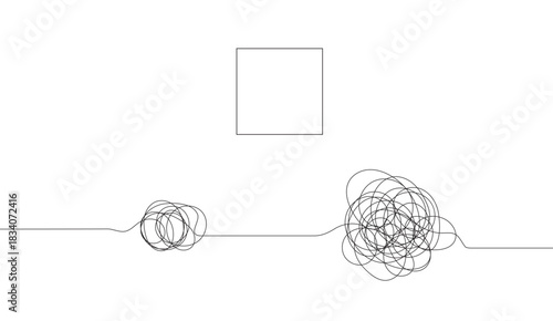 Mind Chaos, Square, Circles, Single Black Line, Abstract Confusion Concept using Mental Health graphics for clarity, focus, psychological well-being and minimalist line art