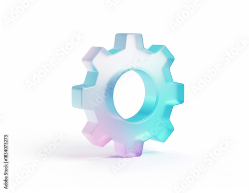 Wallpaper Mural Isometric matte-glass gear icon in pastel blue‑pink gradient, translucent 3D cog with soft reflections and shadow — modern settings, engineering, and technology symbol. Torontodigital.ca
