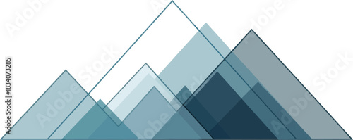 Abstract geometric mountain range illustration with overlapping triangles in varying shades of blue and teal creating a modern landscape design