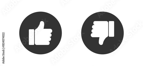 Vector Facebook Like and Dislike Thumb Up and Thumb Down Sign Flat Icon Set, Social Media Feedback Symbols, Vector Illustration with Transparent Background, Ordered Icon Collection