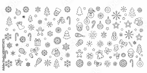 Hand drawn christmas and new year doodle elements set