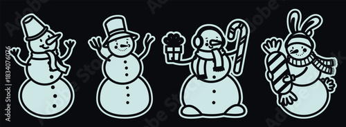 Snowman templates for cutting out. Perfect for winter crafts, kids' activities, and holiday decorations. Simple outlines, easy to print and use for DIY projects.Vector