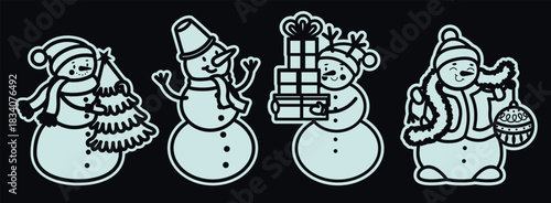 Snowman templates for cutting out. Perfect for winter crafts, kids' activities, and holiday decorations. Simple outlines, easy to print and use for DIY projects.Vector