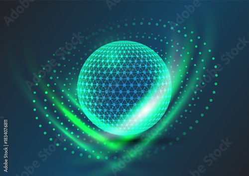 Abstract background with green quantum lightning aura
