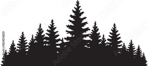 Forest trees silhouette line illustration depicting woodland landscape ideal for backgrounds nature themed projects and designs 130 characters