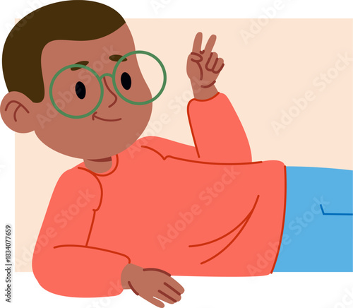 Relaxed Boy Making Peace Sign