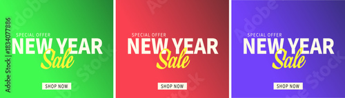 New year sale shop now vector illustration of a set of banners 