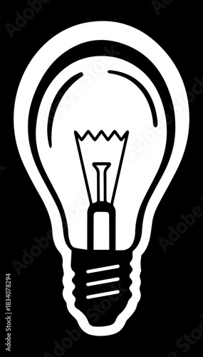 Flat black and white illustration of a light bulb logo on a black insulated background. Vector graphics. EPS.