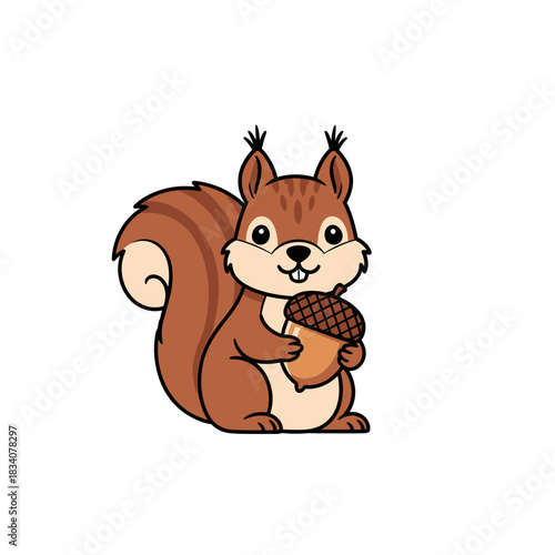 Cute cartoon squirrel holding a nut.