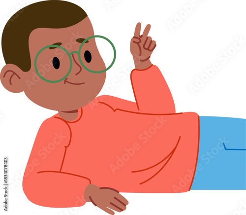 Relaxed Boy Giving Peace Sign