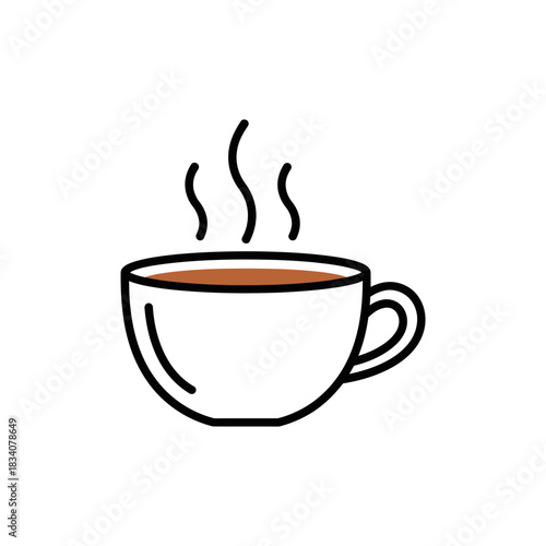 Steaming Hot Coffee Cup Line Art Illustration.