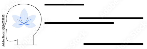 Human head profile with flower icon representing inner peace, growth, and mindfulness. Ideal for mental health, wellness, meditation, mindfulness, inner balance, self-improvement simple flat