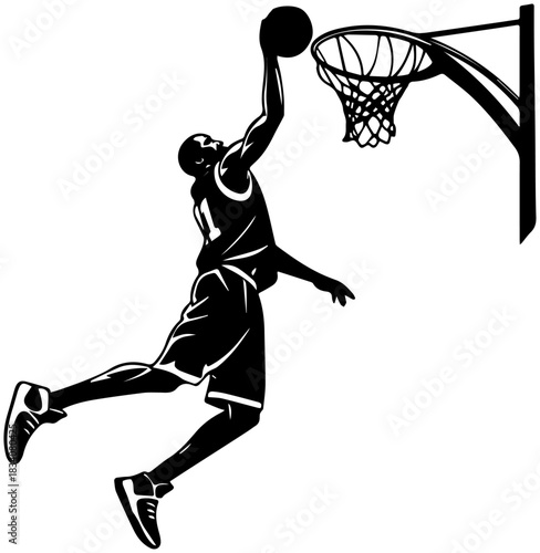 Basketball Silhouette – Slam Dunk Action with Hoop and Net