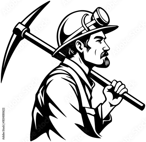 Miner Profile – Vintage Labor Icon with Pickaxe